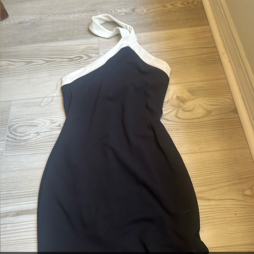 Elegant Black and White Halter Dress